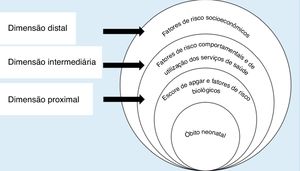 Modelo hierarquizado para avaliação dos fatores de risco para o óbito neonatal, adaptado de Mosley & Chen.3