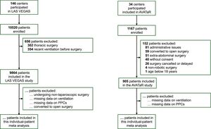 Inclusion flow outline of the present individual patient data meta-analysis. LAS VEGAS: ‘Local ASsessment of VEntilatory management during General Anaesthesia for Surgery’; AVATaR: ‘Assessment of Ventilatory management during general Anesthesia for Robotic surgery and its effects on postoperative pulmonary complications’; PPCs: postoperative pulmonary complications.