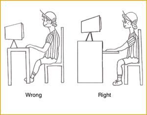 Illustration of back posture at the computer included in the JBS handout.