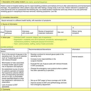 Form used in the analysis of the reported incidents.