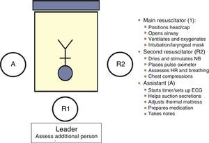 Assignment of roles in neonatal resuscitation.