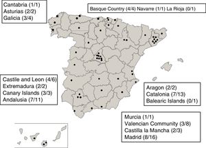 Location of the neonatal intensive care units (NICUs) participating in the NeoKissEs surveillance system in Spain.