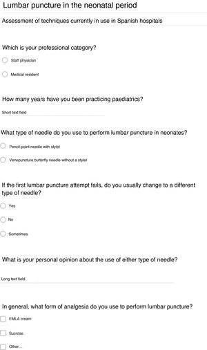 Neonatal lumbar puncture questionnaire.