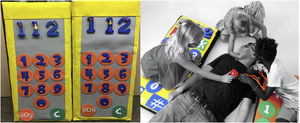 Giant mobile phone models used in simulation (left) and role play games (right) in the RCParvulari® training method.