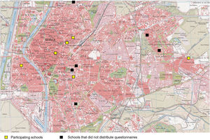 Geographical distribution of participating schools.