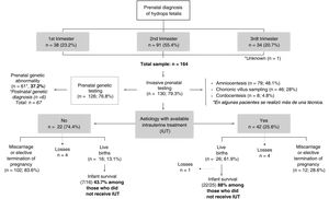 Flow diagram of diagnosis, treatment and obstetric outcomes in the cohort under study.