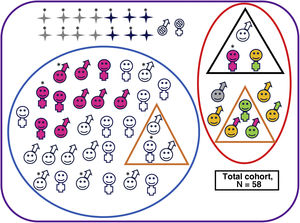 Neurodevelopmental outcomes of the overall cohort.  Deceased, male.  Alive, male.  Deceased, female.  Alive, female.  No follow-up.  Adverse outcome.  No adverse outcomes.  Cerebral palsy.  Minor motor impairment.  Abnormal results in cognitive assessment (Bayley-III cognitive composite score <85 and/or PPVT-3 <85 or WPPSI-III full-scale IQ <80 or WICS-IV full-scale IQ <80).  Abnormal results in motor assessment (Bayley-III motor composite score <85 or MABC-2 ≤15th percentile).  Clinically significant scores in one or more areas of the CBCL (percentile >97th).  Normal results in all developmental and behavioural tests.  Patient with severe hearing loss that could not be explained by any other cause. *Patient with severe HIE.