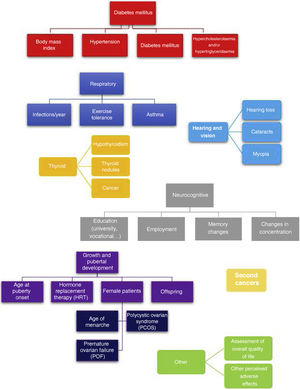 Items included in the telephone interview with survivors grouped based on the main adverse effects of total body irradiation (TBI).
