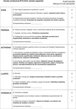Spanish version of the r-FLACC scale. Spanish version of the r-FLACC scale.