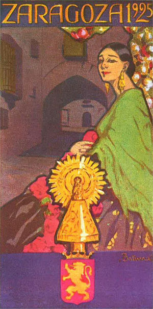 Poster for the 1925 Festival of el Pilar. Artist: Manuel León Astruc. Available at: El cartel de fiestas del Pilar en Zaragoza. Pilar Bueno Ibáñez. Excmo. Ayuntamiento de Zaragoza, 1983.