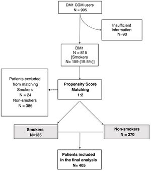 Flow chart. DM1: diabetes type 1; CGM: continuous glucose monitoring.