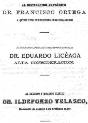Dedication of the inaugural thesis of Mariano Herrera and Jayme to Dr. Eduardo Liceaga, a distinguished specialist in childhood diseases, 1881.15
