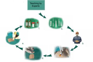 Paracentesis simulation: instructions included the following steps of the procedure: (a) requested material; (b) wear apron, hat, mask and gloves; (c) clean skin with disinfectant; (d) setup a sterile field and infiltrate lidocaine; (e) aspirate ascitic fluid; (f) fill tubes with samples for analysis.