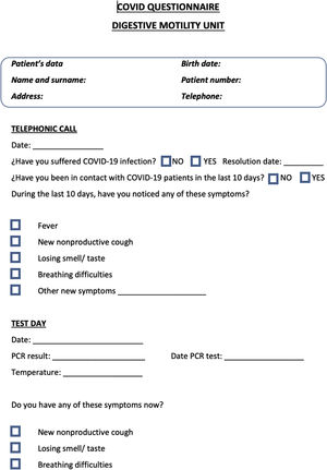 Short title: Questionnaire model. Description: Questionnaire model used in our Motility Unit following international guidelines recommendations.