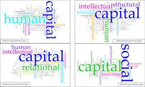 Word clouds for the four dimensions of intellectual capital.