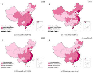 Spatial distribution of provincial fintech index in China.