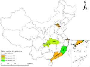 The distribution of carbon emission trading pilot regions in China.