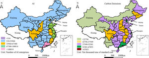 Spatial distribution of AI and carbon emissions in 2022.