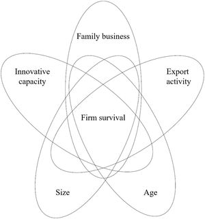 Configurational research model of business survival as overlapping conditions.