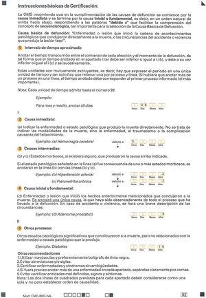 Medical death certificate - Statistical Mortality Bulletin. Basic instructions for certification.