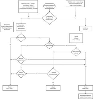 Algorithm for the differential diagnosis of acute subdural haematoma at paediatric age.