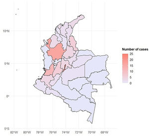 Number of cases by department of incident occurrence.