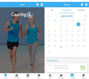 Screenshot of the application’s home screen (left-hand side), with the different access points. Example of the tasks section (right-hand side), featuring a calendar with upcoming activities marked with a green dot, so that selecting a specific day allows you to check what task will be done that day. The “Caaring®” mobile application was developed by Persei vivarium S.L.