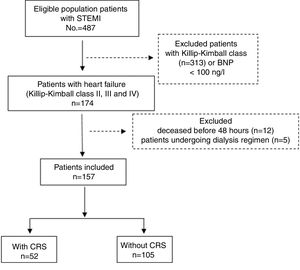 Flowchart of patients included in the study. BNP: B-type natriuretic peptide; CRS: cardiorenal syndrome; STEMI: ST-segment elevation myocardial infarction.