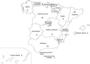 Number of participating hospitals by Autonomous Community.