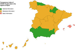 Representation of the transparency index of COVID-19 open data in Spain.