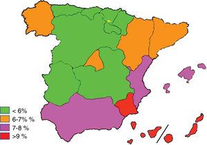 Prevalencia ajustada de diabetes mellitus por población asignada total.