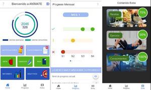 ANíMATE screenshots of the “Home,” “Progress,” and “Extra” sections.