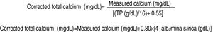Equations for total calcium correction for total proteins and serum albumin.