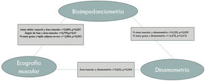 Pearson correlations of classic and advanced parameters of malnutrition.