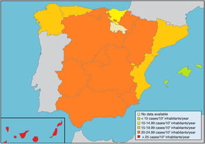 Map of estimated T1DM incidence in Spanish autonomous communities (2020).