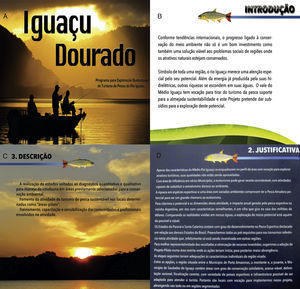 Publicity material of project for the sustainable exploitation of sport fishing tourism in the Iguaçu River basin, entitled ‘Iguaçu Dourado’: cover material (A), project introduction (B), description of the proposal for the development of sport fishing in the basin (C) and justification for the project (D). Text translation into English is in Supplementary Material.