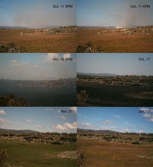 Sequence of photographs showing timing of burn and the post-fire vegetation recovery process in a heterogeneous landscape, Serra do Cipó, Minas Gerais, Southeasten Brazil.