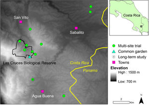 Location of study sites in southern Costa Rica.