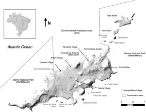 Map of Fernando de Noronha archipelago (English place names).