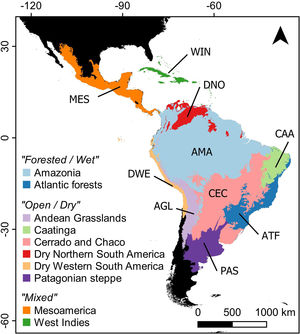 Neotropical region limits (sensu Olson et al., 2001) and ecoregion classification (sensu Antonelli et al., 2018) adopted in the analyses.