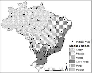 Distribution of protected areas evaluated in relation to the Brazilian biomes.