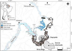 Brazil’s Xingu River and the Belo Monte Hydroelectric Power Plant. The Xingu River was impounded by the Pimental Dam [1] to divert water to an out-of-channel reservoir formed by the Belo Monte Dam [2].