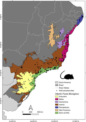 Small rodents well-sampled sites in the Brazilian Atlantic Forest biogeographic subregions proposed by Silva and Casteleti (2003).