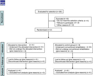 Flowchart of progress through the phases of a two-group parallel randomised clinical trial (i.e., recruitment, intervention allocation, follow-up, and analysis).