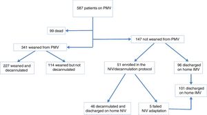 Population in study. IMV, invasive mechanical ventilation; NIV, non invasive ventilation; PMV, prolonged mechanical ventilation; VAIs, ventilator-assisted individuals.