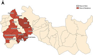 Entre Douro e Vouga I municipalities — Arouca and Santa Maria da Feira: parishes according to occupation and residence of cases of poly-resistance to isoniazid and streptomycin in 2009 and 2018. Arrifana, Escapães and Milheirós de Poiares had a connection with 60% of the total cases.