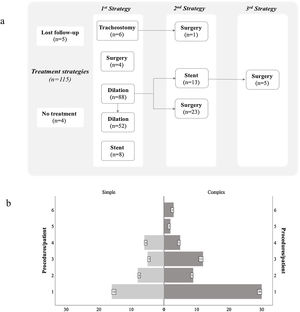 (a) PITS treatment strategies; (b) Number of bronchoscopic procedures per patient.