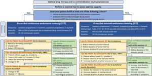 Summary of expert-based practices for prescribing and adjusting continuous and interval endurance training in patients with chronic respiratory diseases.