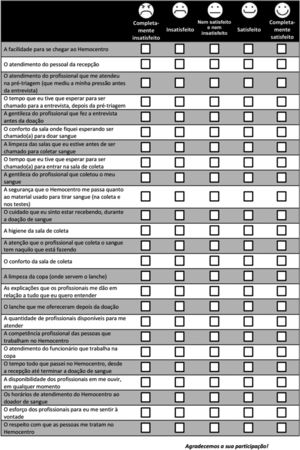 The blood donor satisfaction questionnaire (BDSQ) in Brazilian Portuguese (back).