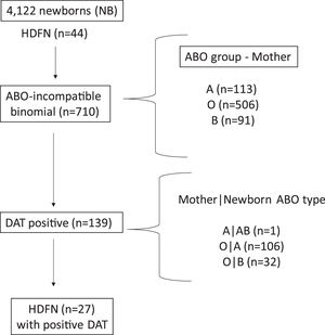 Flowchart showing the number of samples included in the study and a summary of the immunohematological results.